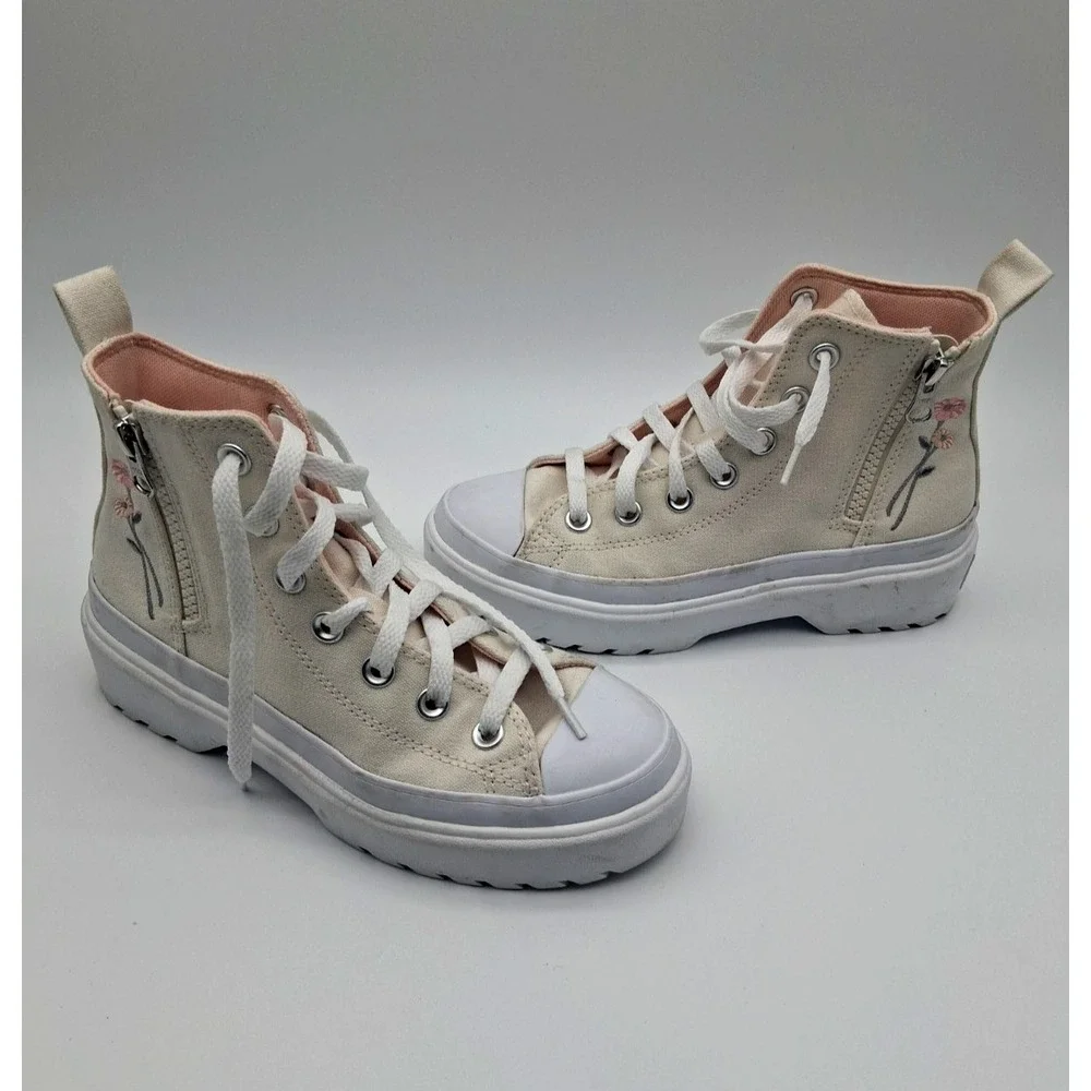Converse All Star Move Platform High Top Youth 3 Cream Canvas Floral Sneakers